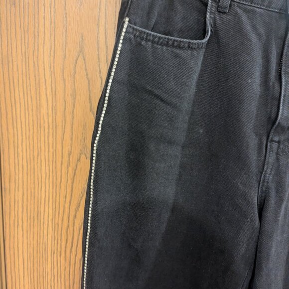 Zara Black Rhinestone Embellished Jeans with Frayed Hem Glam Sparkle-Size 8 - Picture 2 of 5